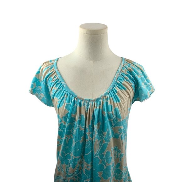 Old Navy Womens Floral Print Blouse Top S Blue & Beige Floral Pattern Short Slee - Picture 4 of 8